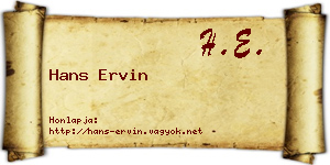 Hans Ervin névjegykártya